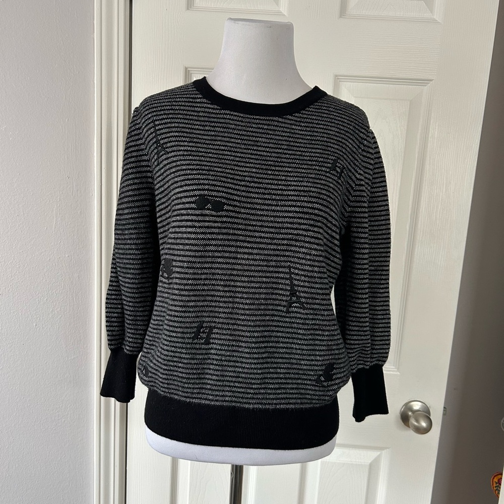 Karl Lagerfeld Paris Black and White Striped Sweater Sz Medium